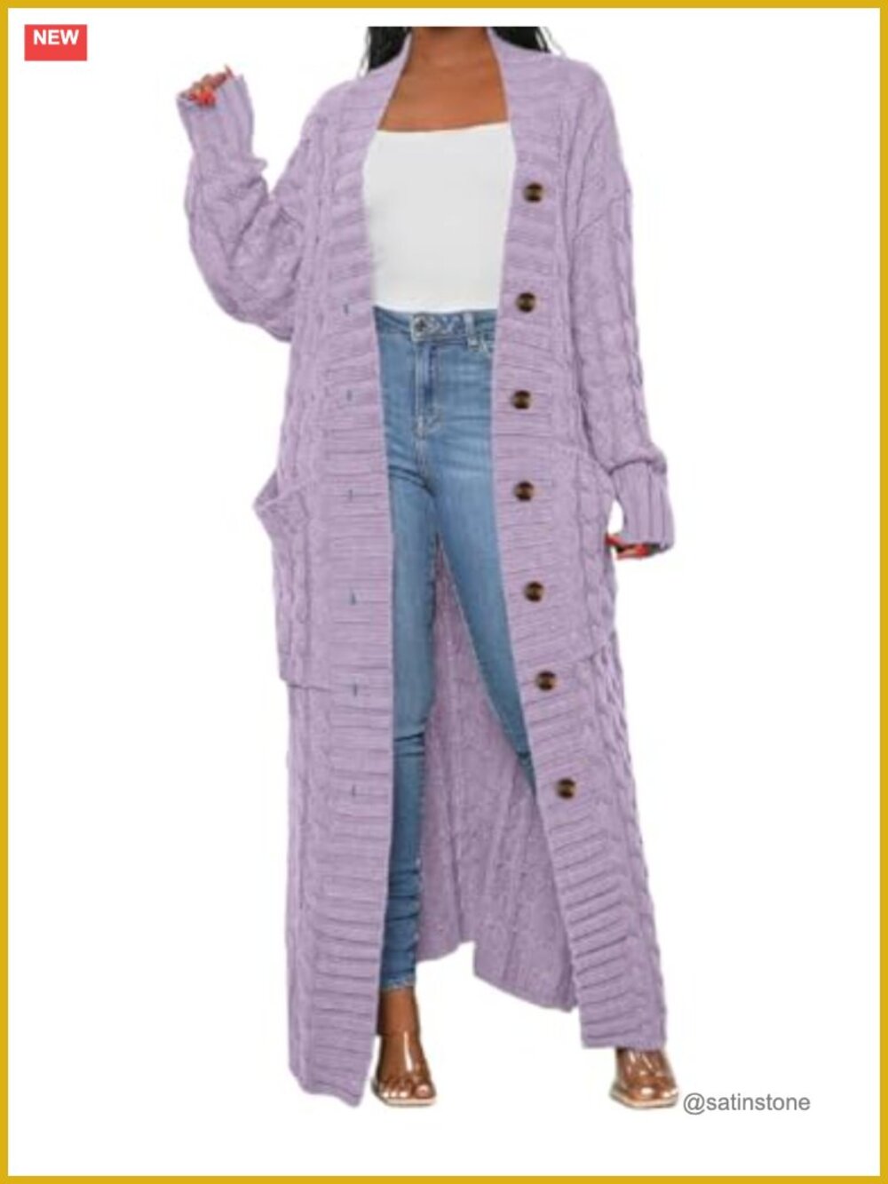 Cable Knit Open Front Maxi Cardigan Sweater with Pockets